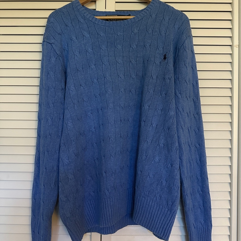 Polo by Ralph Lauren Men's Sky Blue Cable Knit Sweater